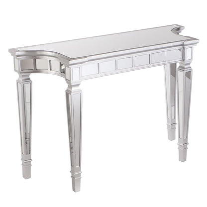 45" Silver Mirrored Glass and Wood Free Form Console Table