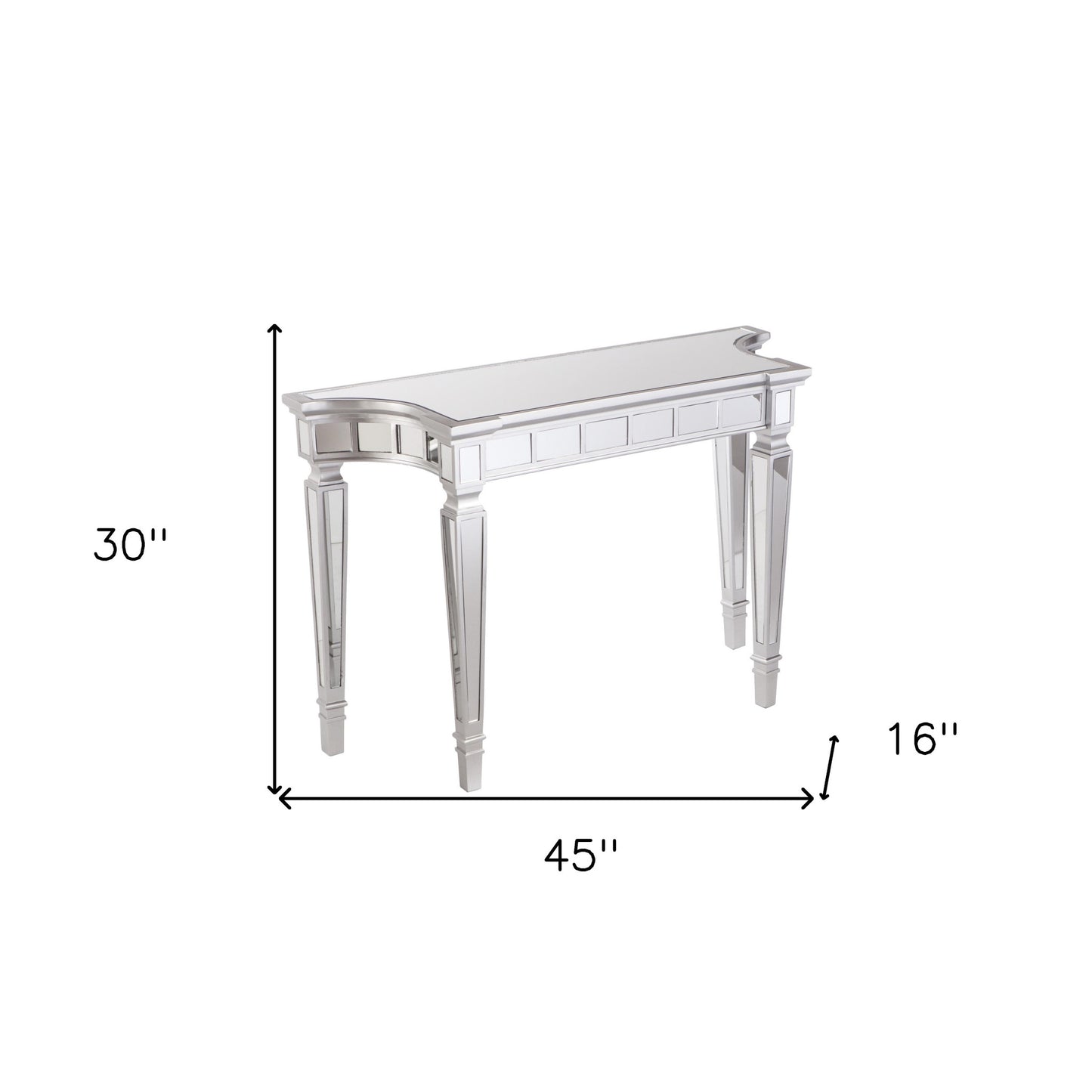 45" Silver Mirrored Glass Free Form Console Table