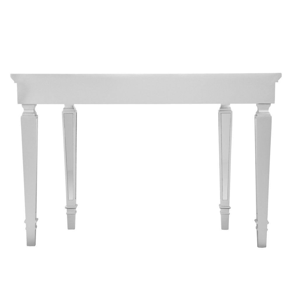 45" Silver Mirrored Glass and Wood Free Form Console Table