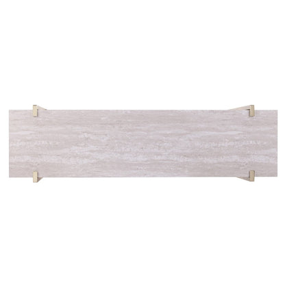 47" White Brass and Brown Faux Marble Console Table With Shelf