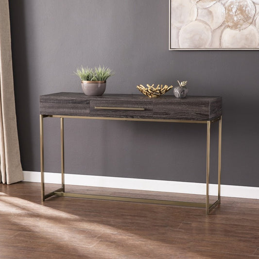 48" gray and gold frame console table with drawers