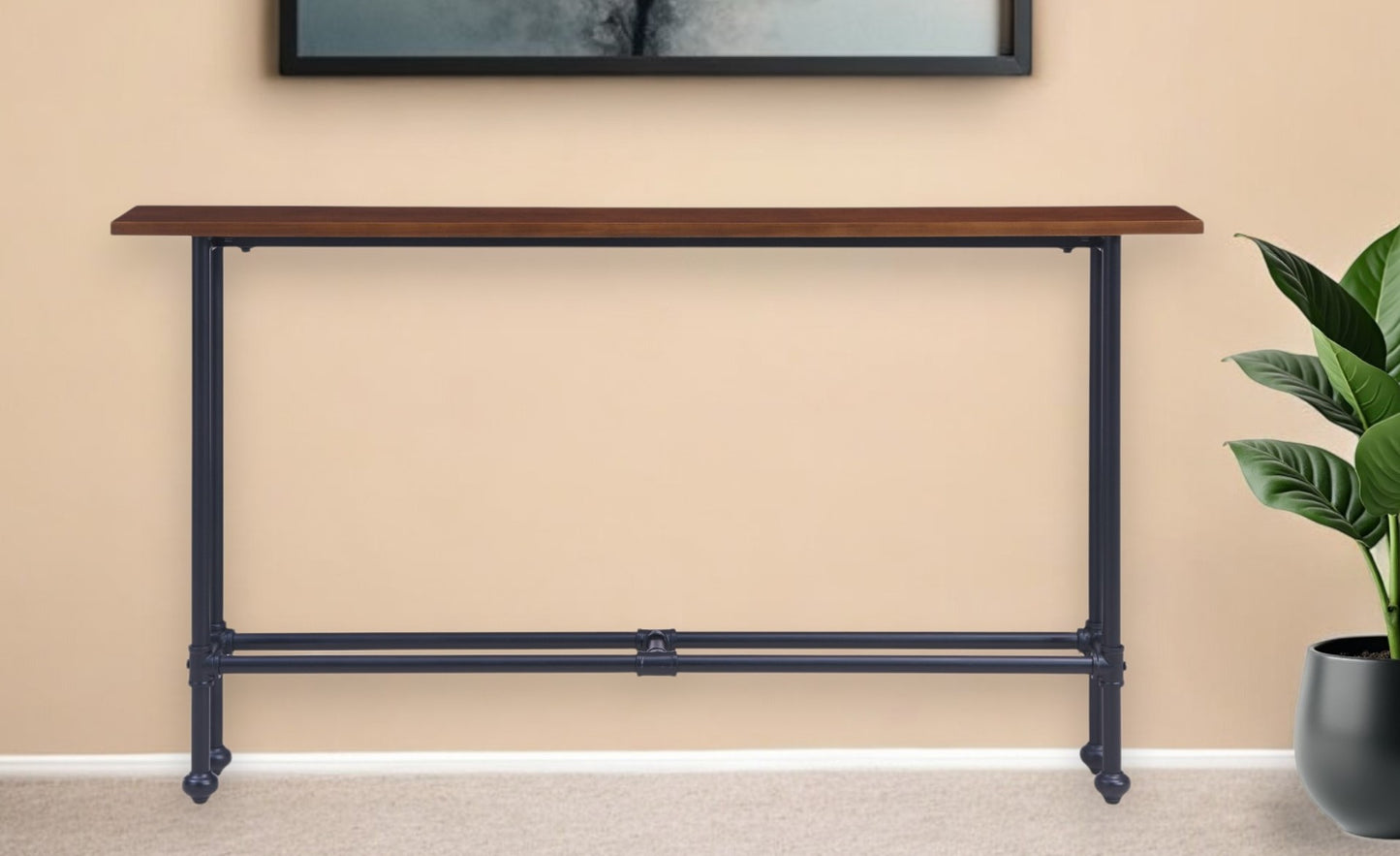 56" Espresso and Black Console Table