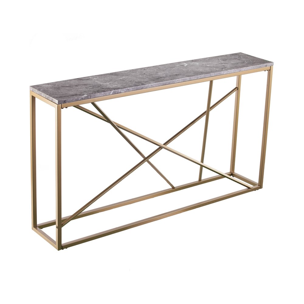 52" Gray and Gold Faux Marble and Metal A Frame Console Table