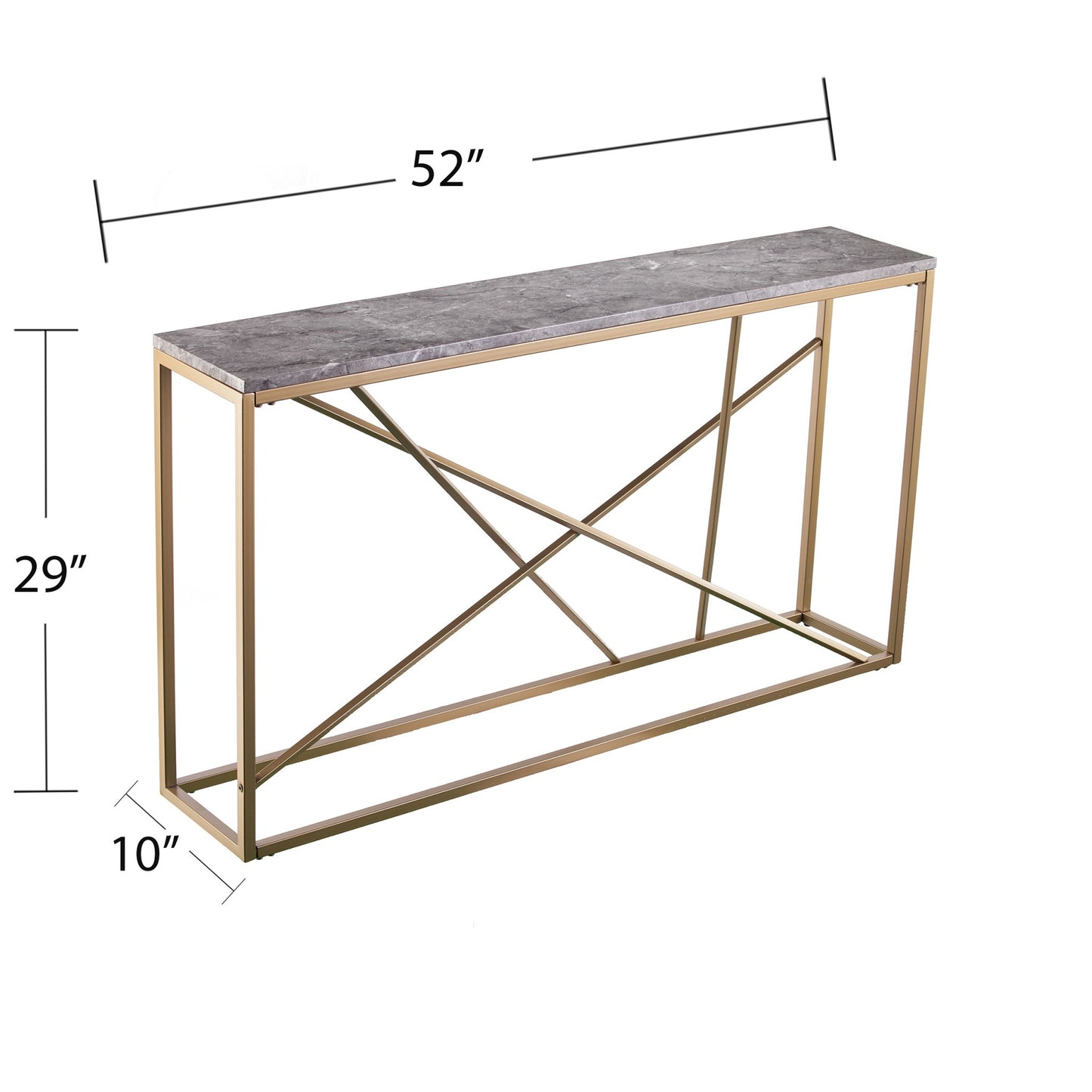 52" Gray and Gold Faux Marble Frame Console Table