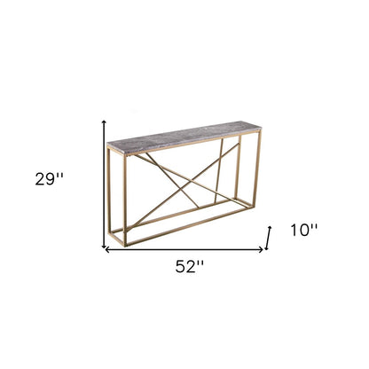 52" Gray and Gold Faux Marble and Metal A Frame Console Table
