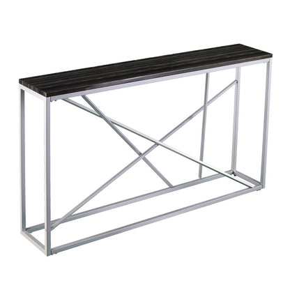 52" Black and Silver Faux Stone Frame Console Table