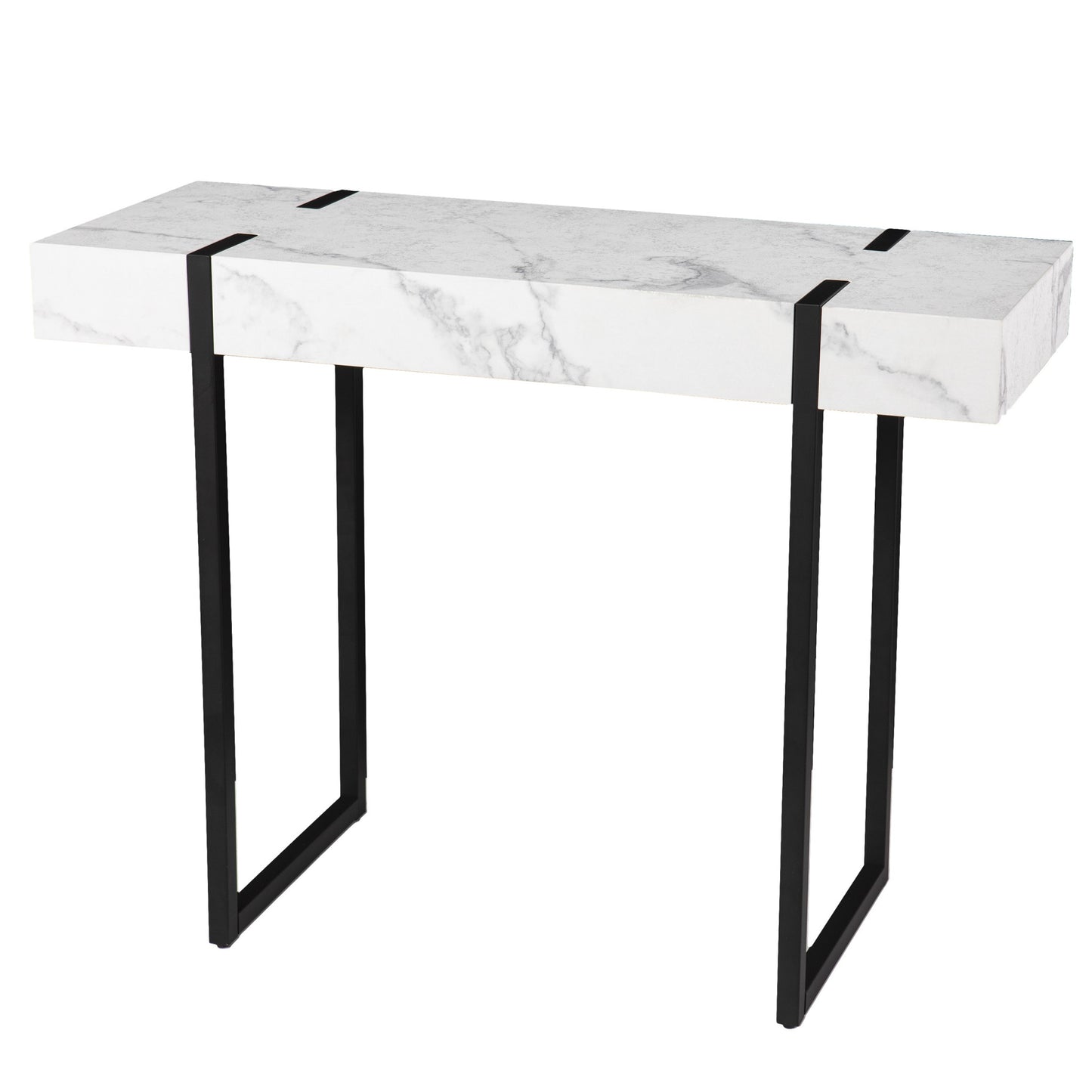 39" White and Black Faux Marble Sled Console Table