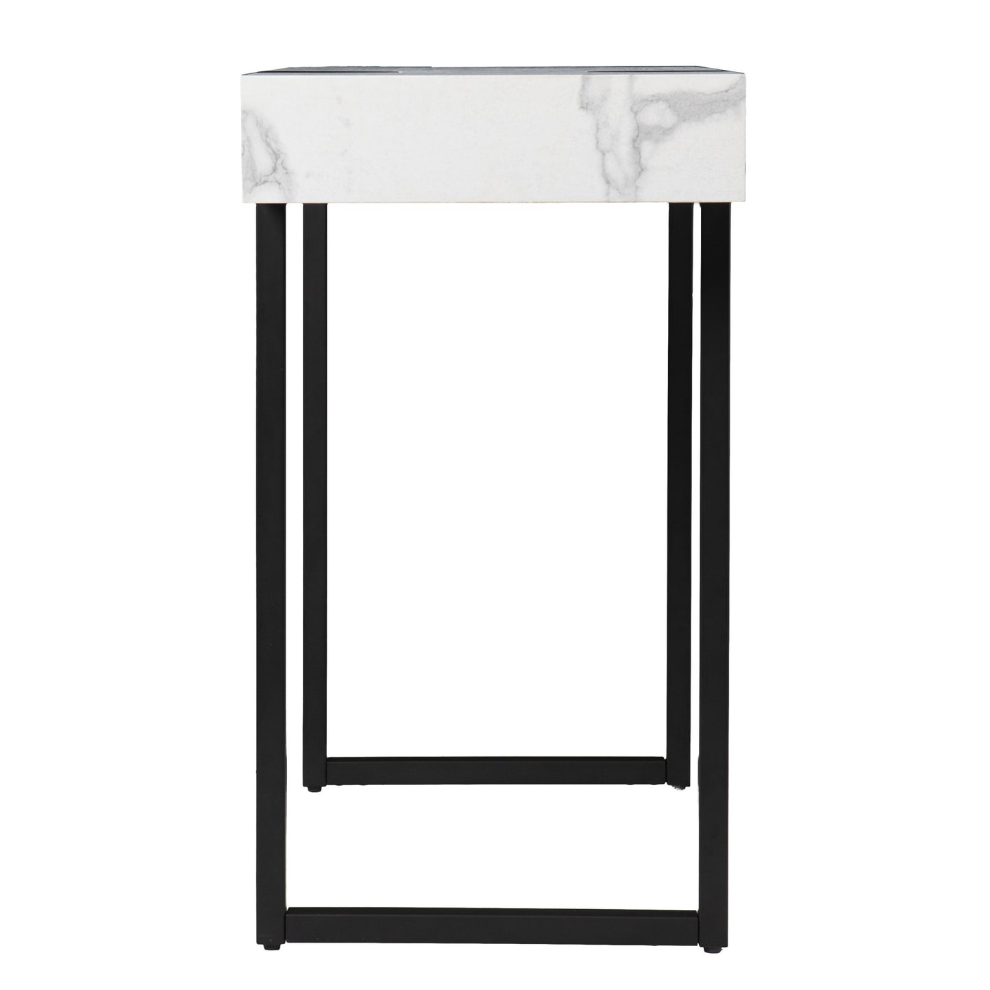 39" White and Black Faux Marble Sled Console Table