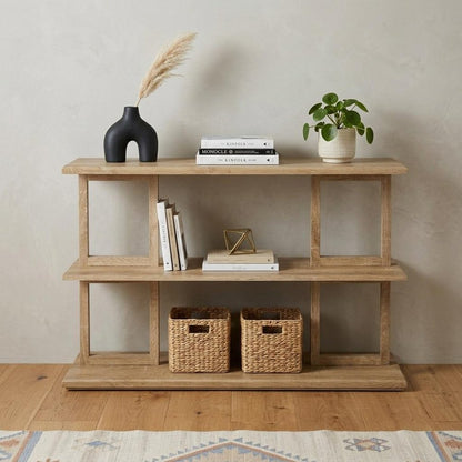 42" Natural Wood Floor Shelf Console Table With Two Shelves