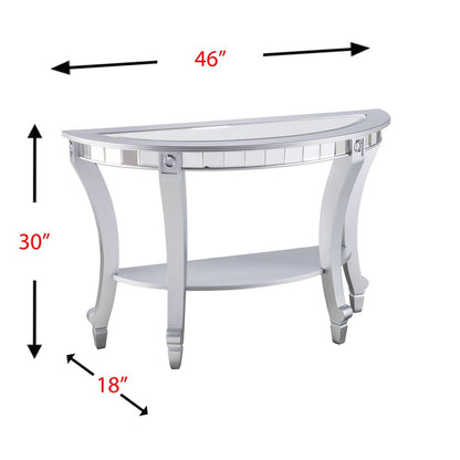 46" Silver Mirrored Glass Half Circle Console Table With Storage