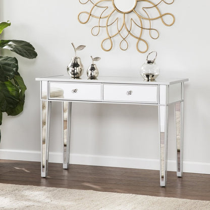 40" silver mirrored glass console table with drawers