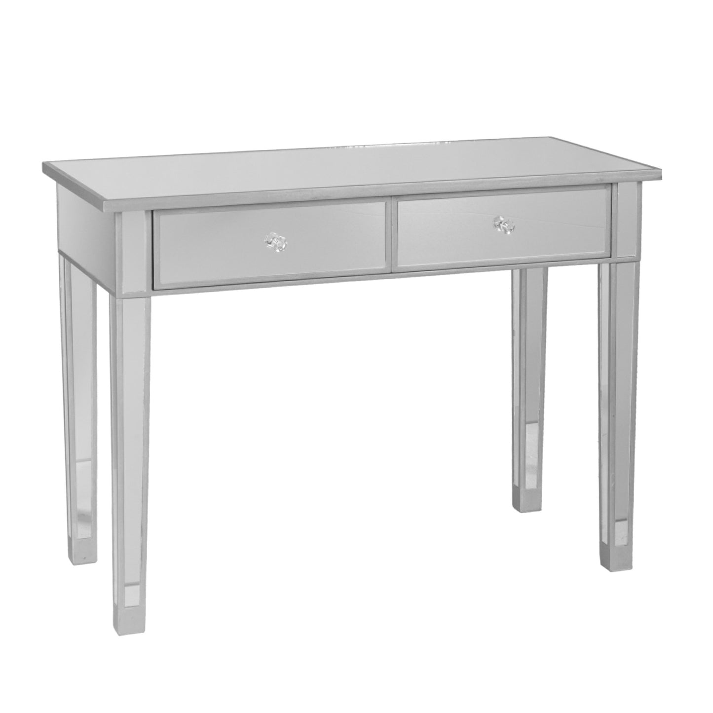 40" Silver Mirrored Glass Console Table With Storage