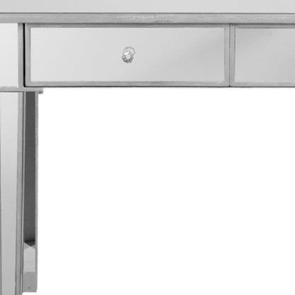 40" Silver Mirrored Glass and Wood Console Table With Two Drawers