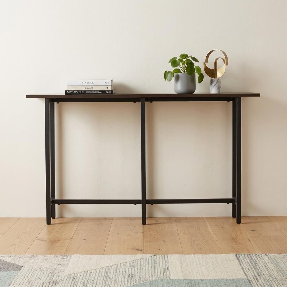 54" Espresso and Black Wood and Iron Console Table