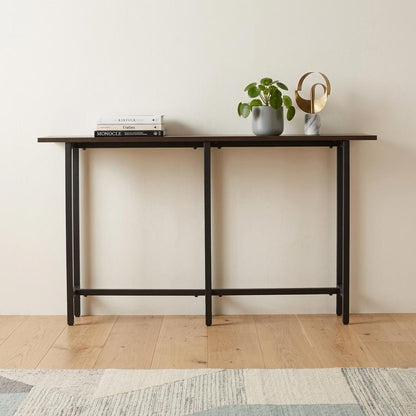 54" Espresso and Black Wood and Iron Console Table