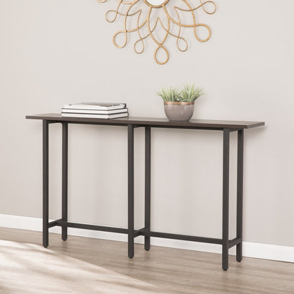 54" Espresso and Black Wood and Iron Console Table