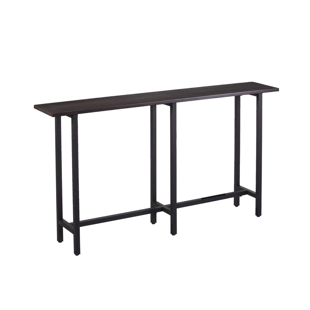 54" Espresso and Black Wood and Iron Console Table