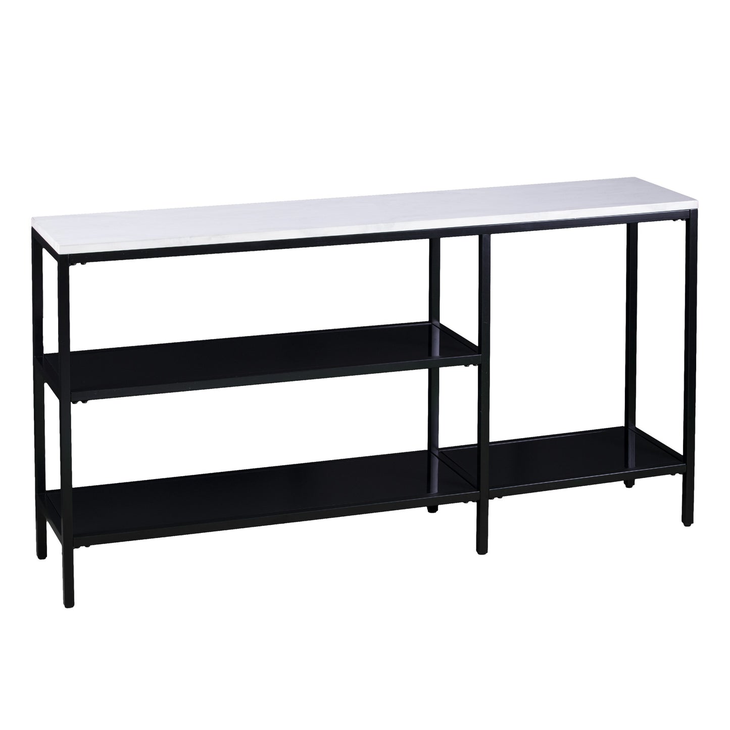 56" White and Black Faux Marble Floor Shelf Console Table With Storage