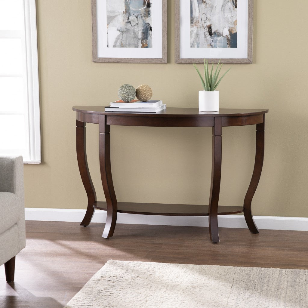 48" Brown Half Circle Console Table With Storage