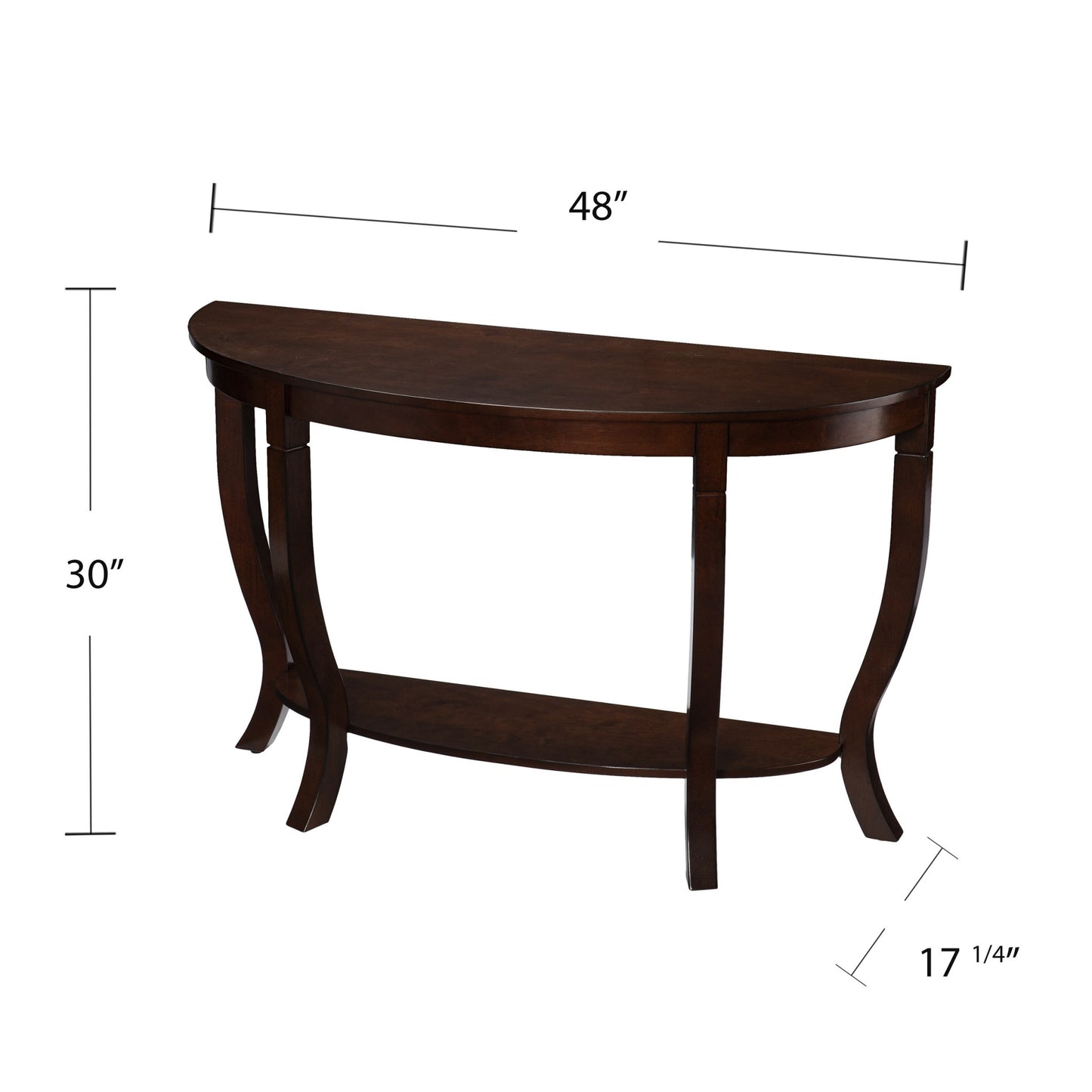 48" Brown Half Circle Console Table With Storage