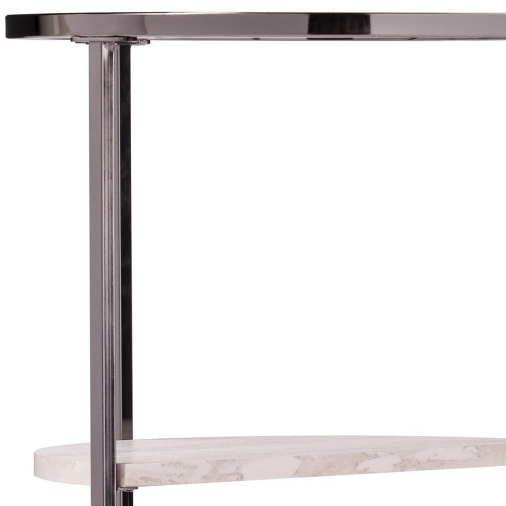 24" Black Glass And Iron Round Sled End Table With Two Shelves