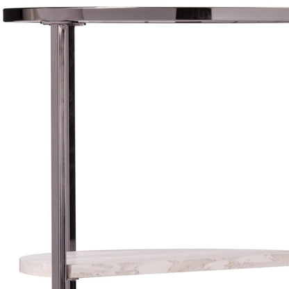 24" Black Glass And Iron Round Sled End Table With Two Shelves