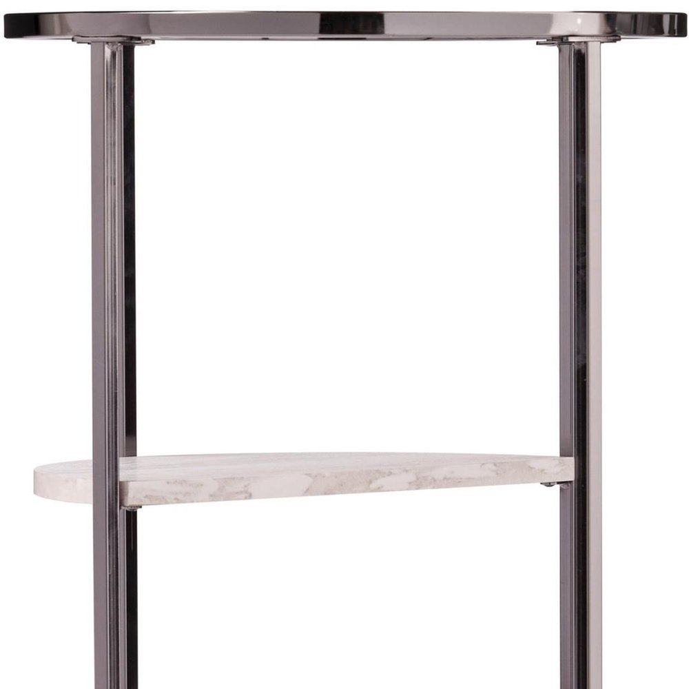 24" Black Glass And Iron Round Sled End Table With Two Shelves