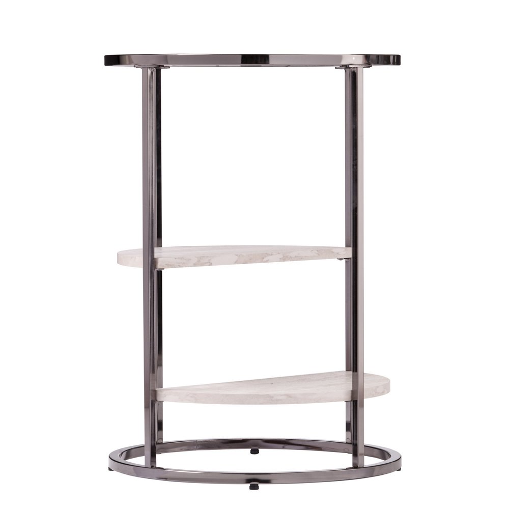 24" Black Glass And Iron Round Sled End Table With Two Shelves