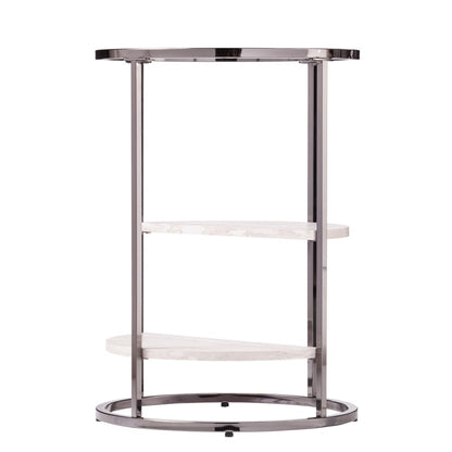 24" Black Glass And Iron Round Sled End Table With Two Shelves
