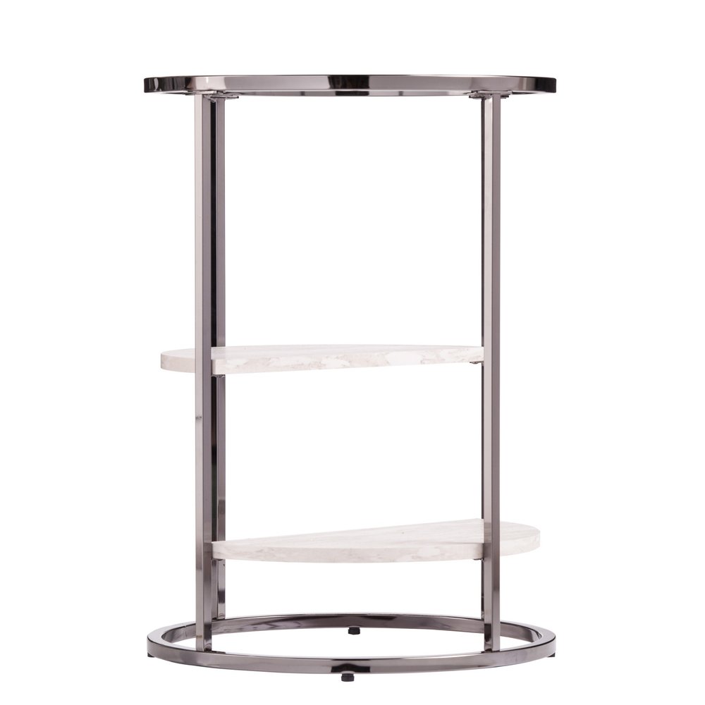 24" Black Glass And Iron Round Sled End Table With Two Shelves