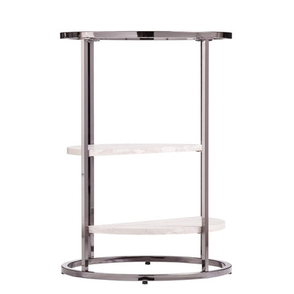 24" Black Glass And Iron Round Sled End Table With Two Shelves