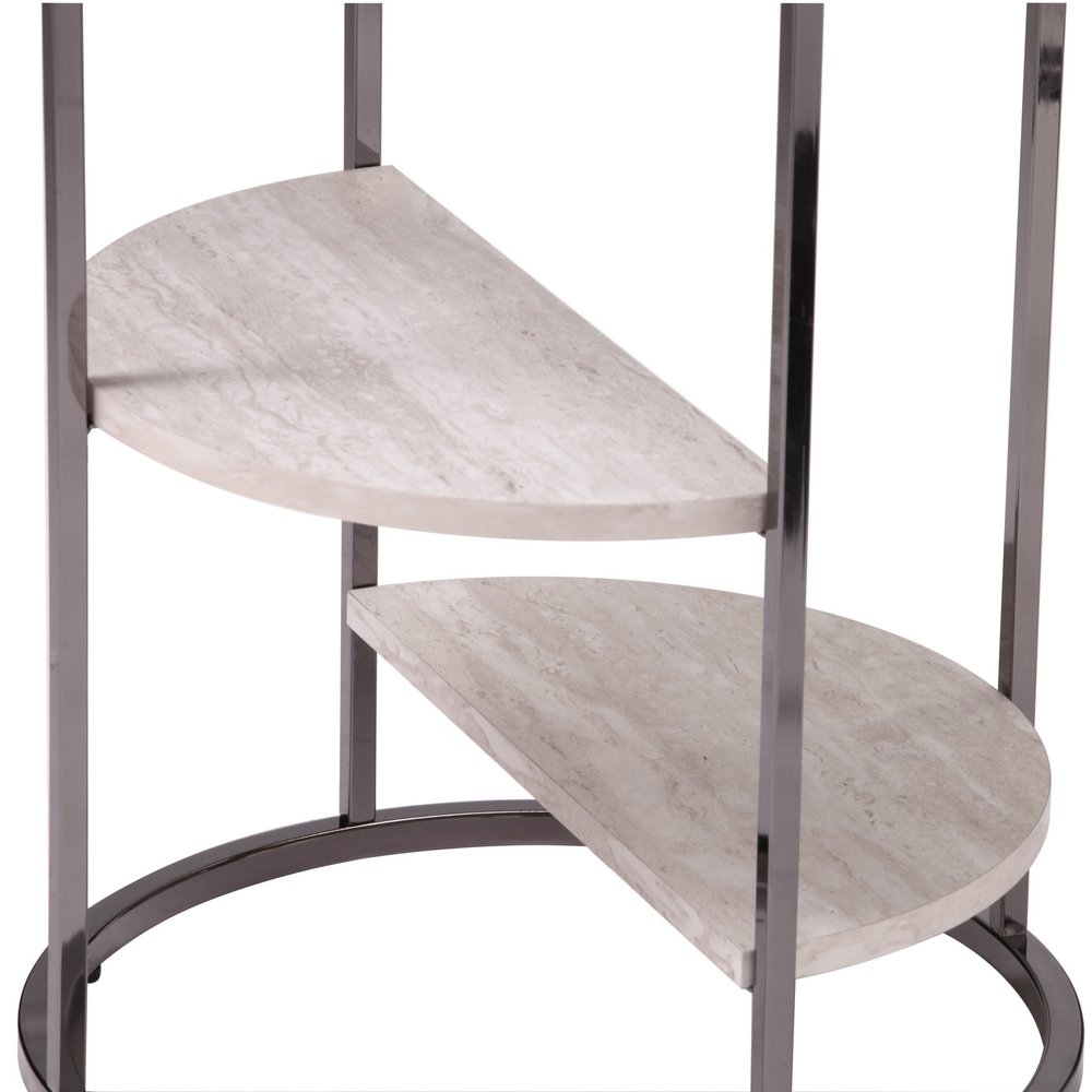 24" Black Glass And Iron Round Sled End Table With Two Shelves