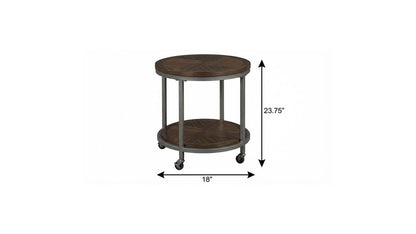 24" Brown Manufactured Wood And Iron Round End Table With Shelf