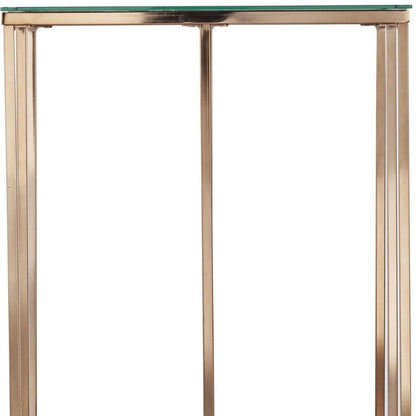 24" Champagne Glass And Iron Square End Table