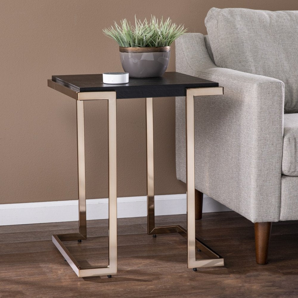24" Black Wood And Iron Square Sled End Table