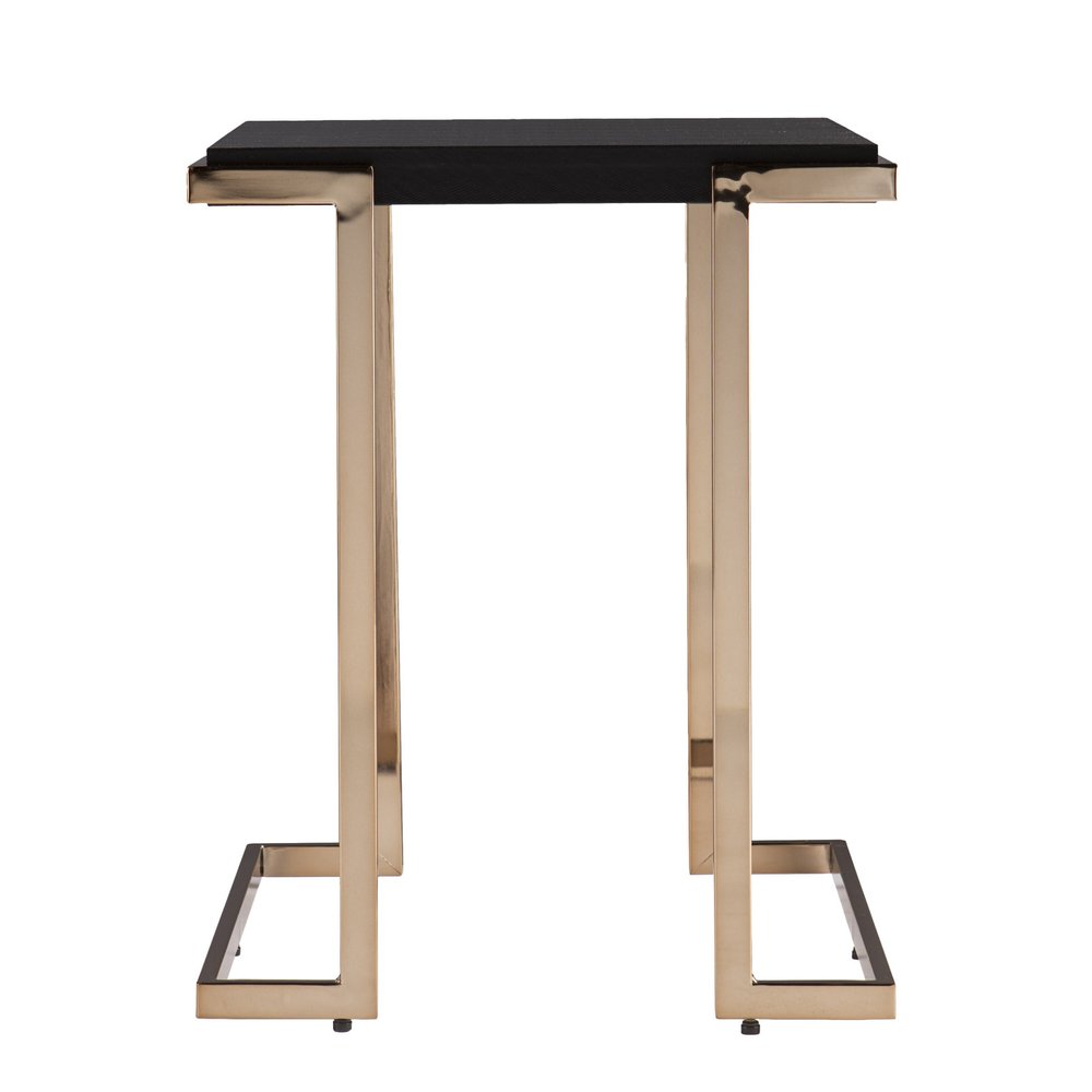 24" Black Wood And Iron Square Sled End Table