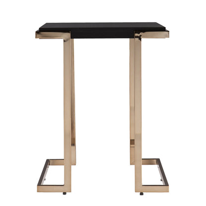 24" Black Wood And Iron Square Sled End Table
