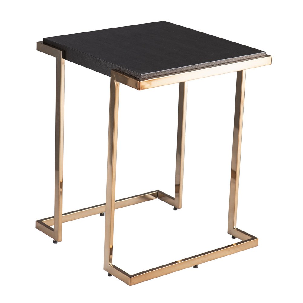 24" Black Wood And Iron Square Sled End Table