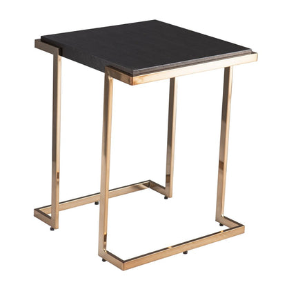 24" Black Wood And Iron Square Sled End Table