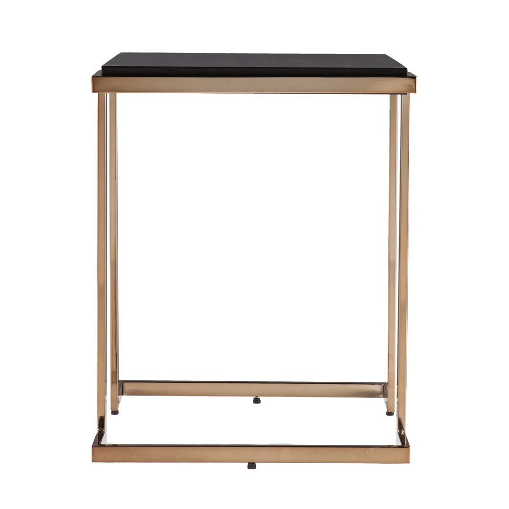 24" Black Wood And Iron Square Sled End Table