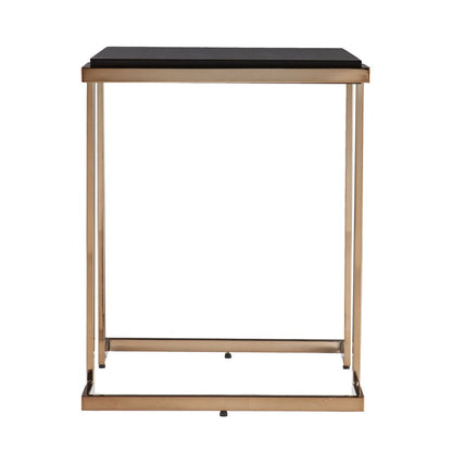 24" Black Wood And Iron Square Sled End Table