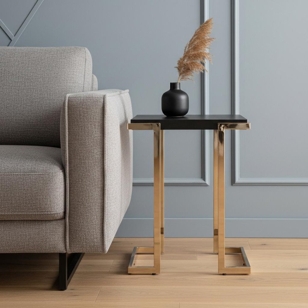 24" Black Wood And Iron Square Sled End Table