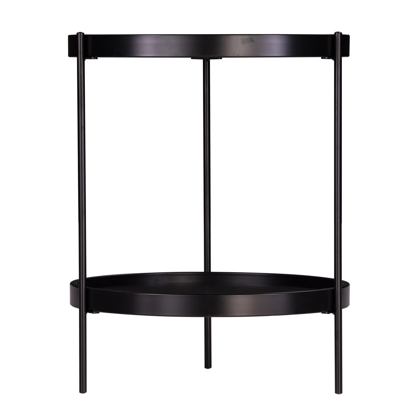 24" Black Manufactured Wood And Iron Round End Table With Shelf