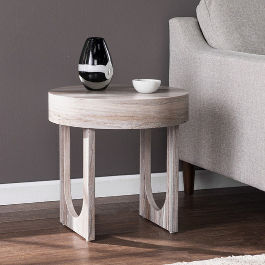 20" Brown Wood Round Sled End Table