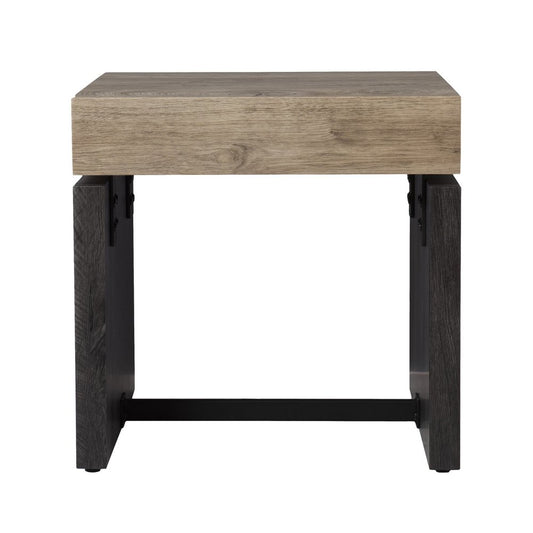 20" Natural Wood And Iron Square Sled End Table