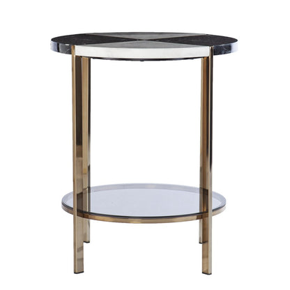 24" Black Wood And Iron Round End Table With Two Shelves