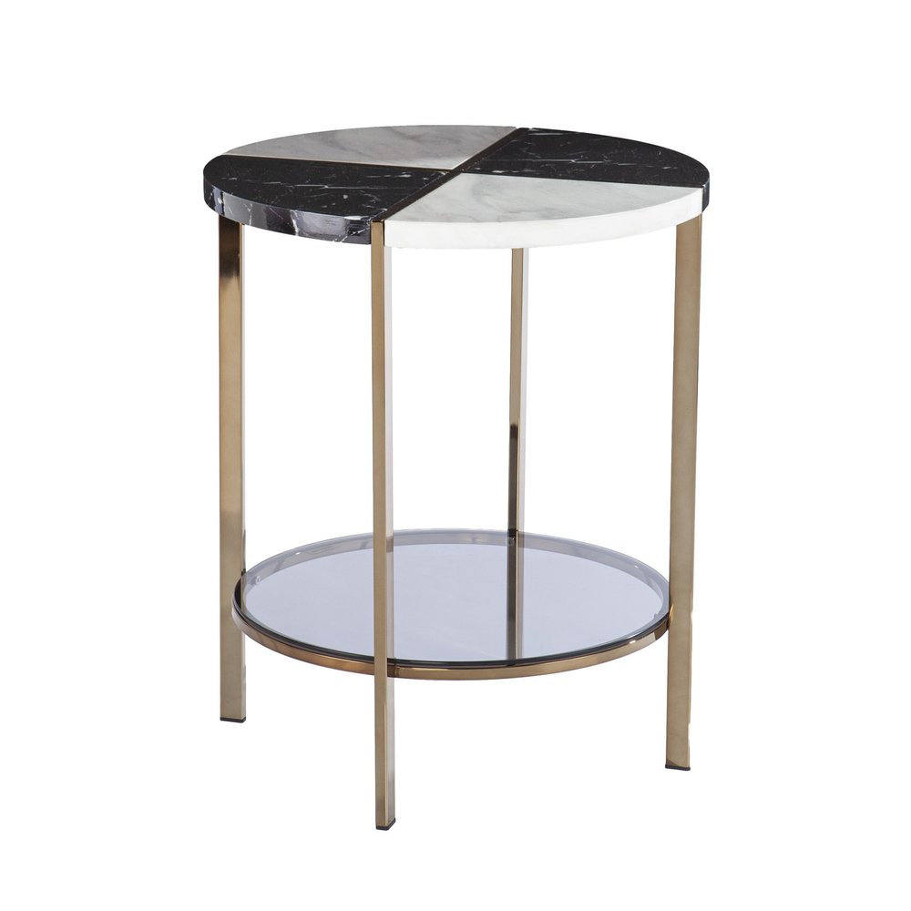 24" Black Wood And Iron Round End Table With Two Shelves