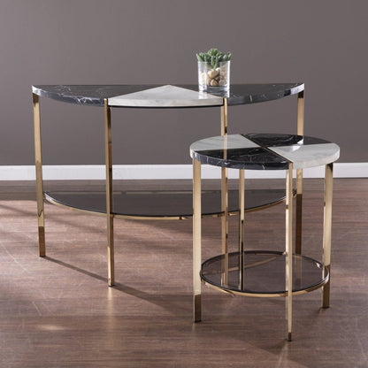 24" Black Wood And Iron Round End Table With Two Shelves