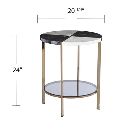 24" Black Wood And Iron Round End Table With Two Shelves