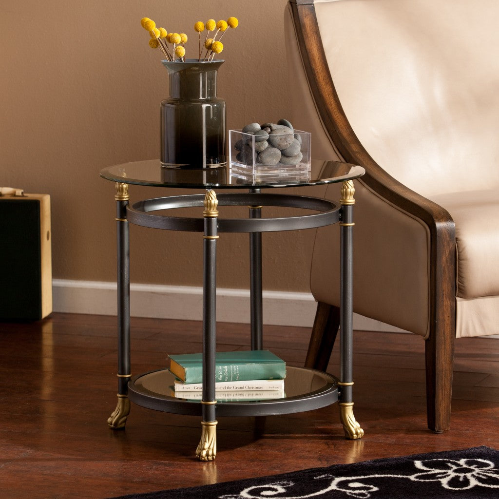 21" Gray Glass Round End Table